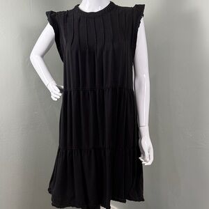 Velvet Heart Black Ruffle Sleeve Midi Dress